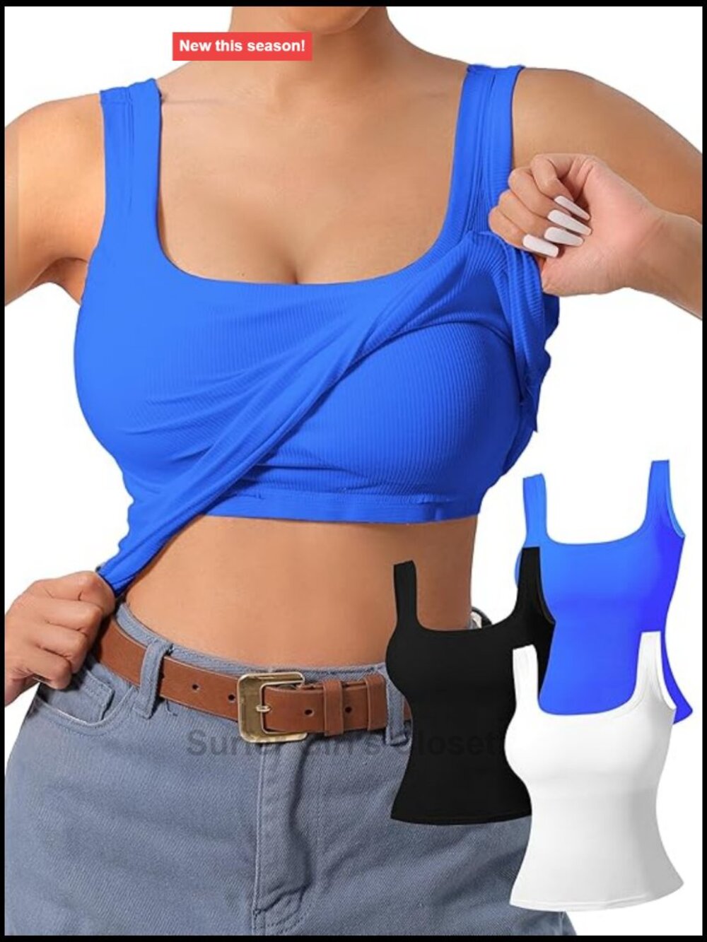 3 Pack Women's U Back Tank Tops with Built in Bra Removable Pads